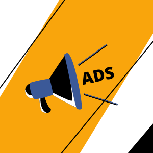 Agencja marketingowa w Rzeszowie | Obrazek przedstawia wizualizację jednej z usług firmy Marcating, czyli płatną reklamę Twojej firmy. Obrazek to megafon z którego wychodzi napis ADS.